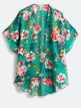 emory park Floral Open-Front Kimono - Teal & Coral
